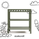 Morningside olive changing table with black doodles overlaid on image
