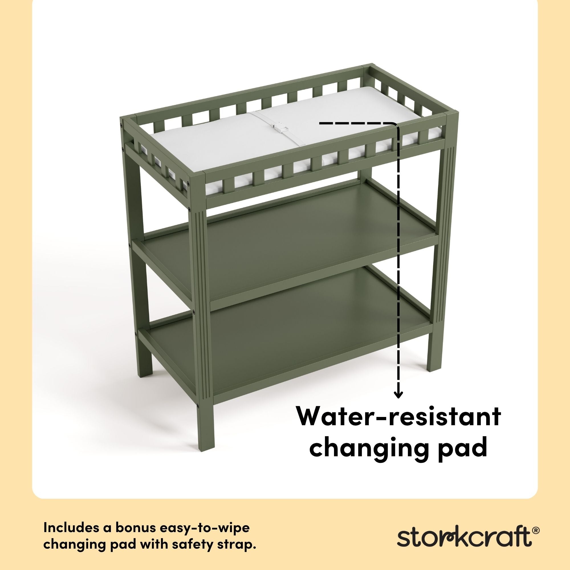 Morningside olive changing table changing pad callout
