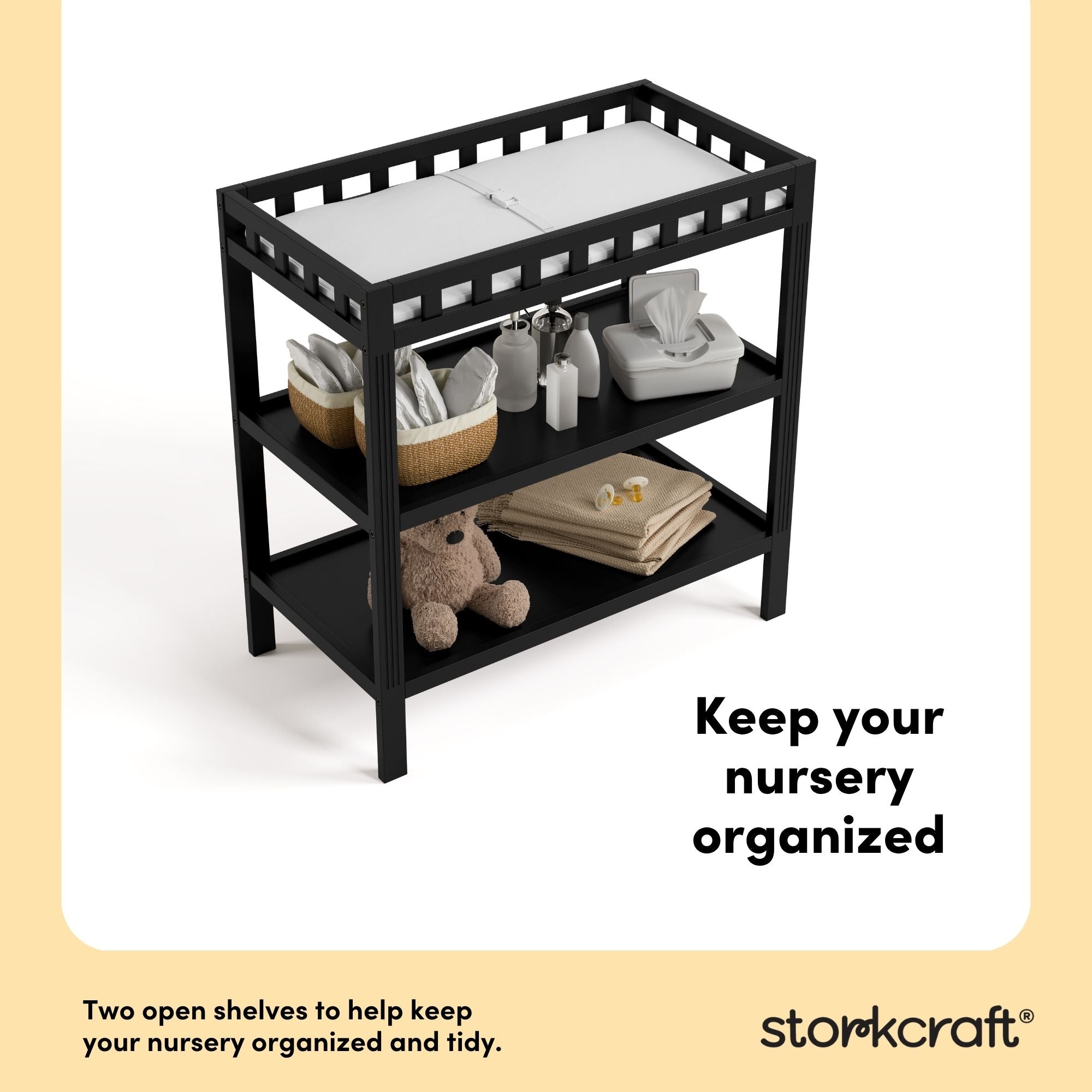 Morningside black changing table storage callout