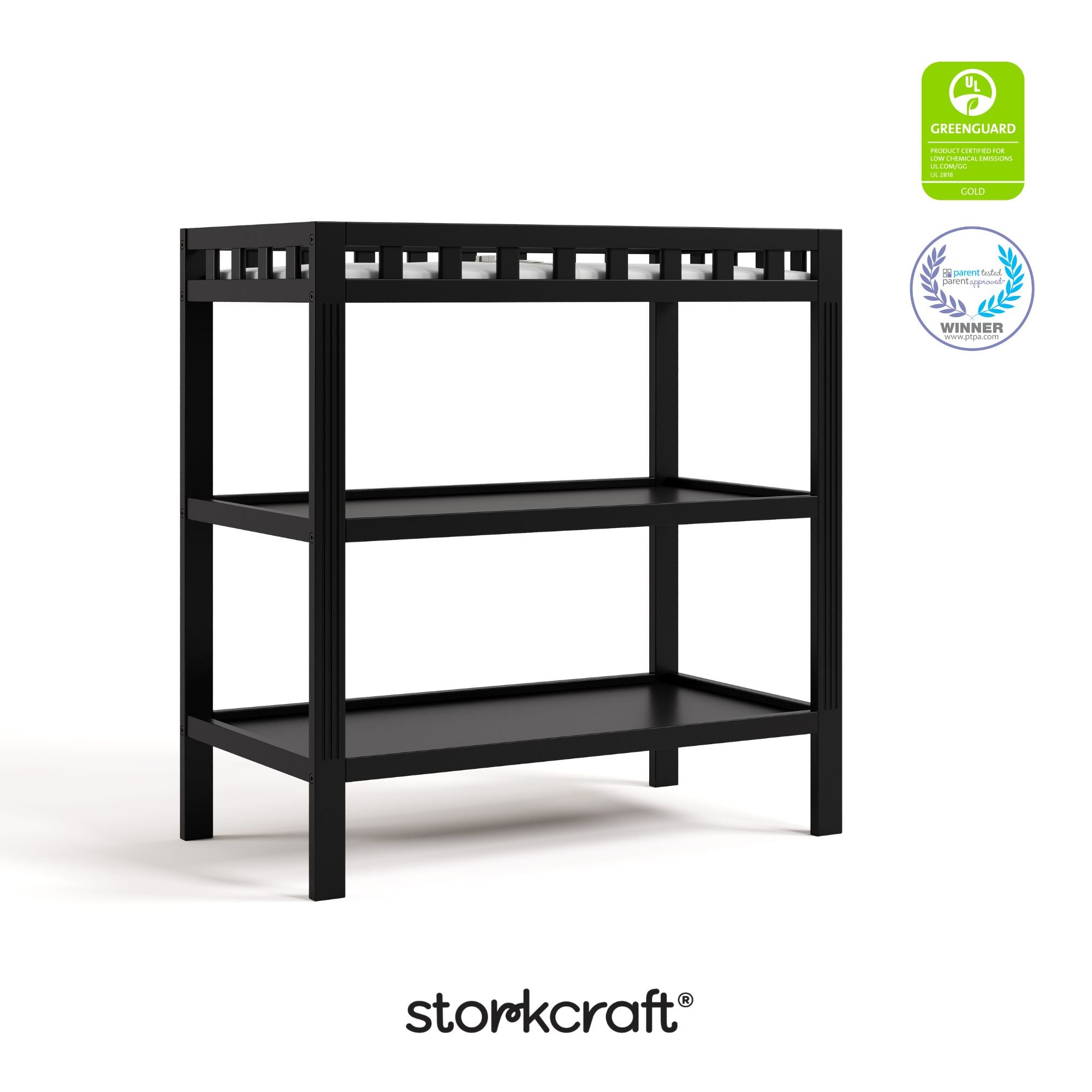 morningside black changing table with GGG and PTPA logo on top right