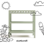 Morningside sage changing table with black doodles overlaid on image