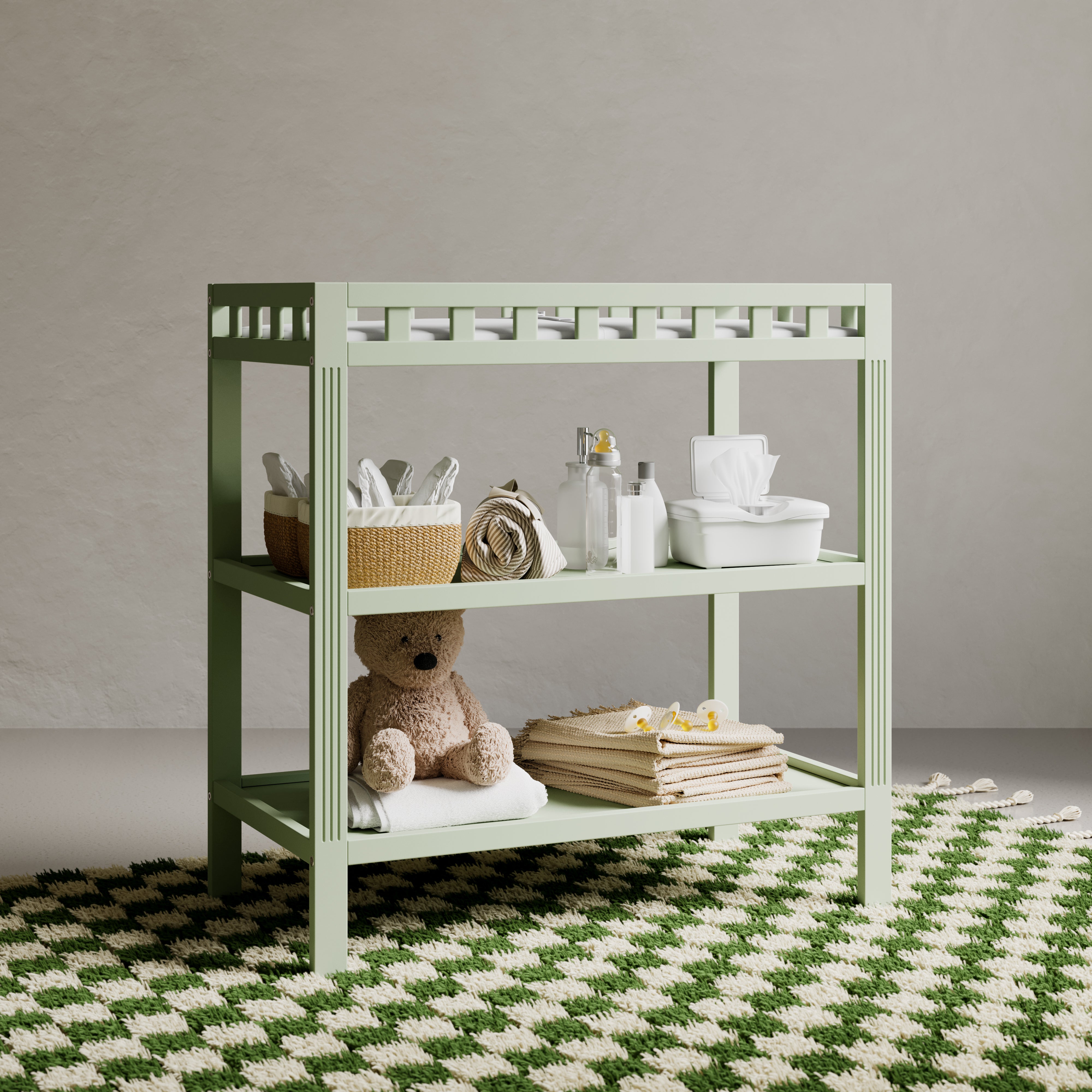 Morningside sage changing table in a nursery