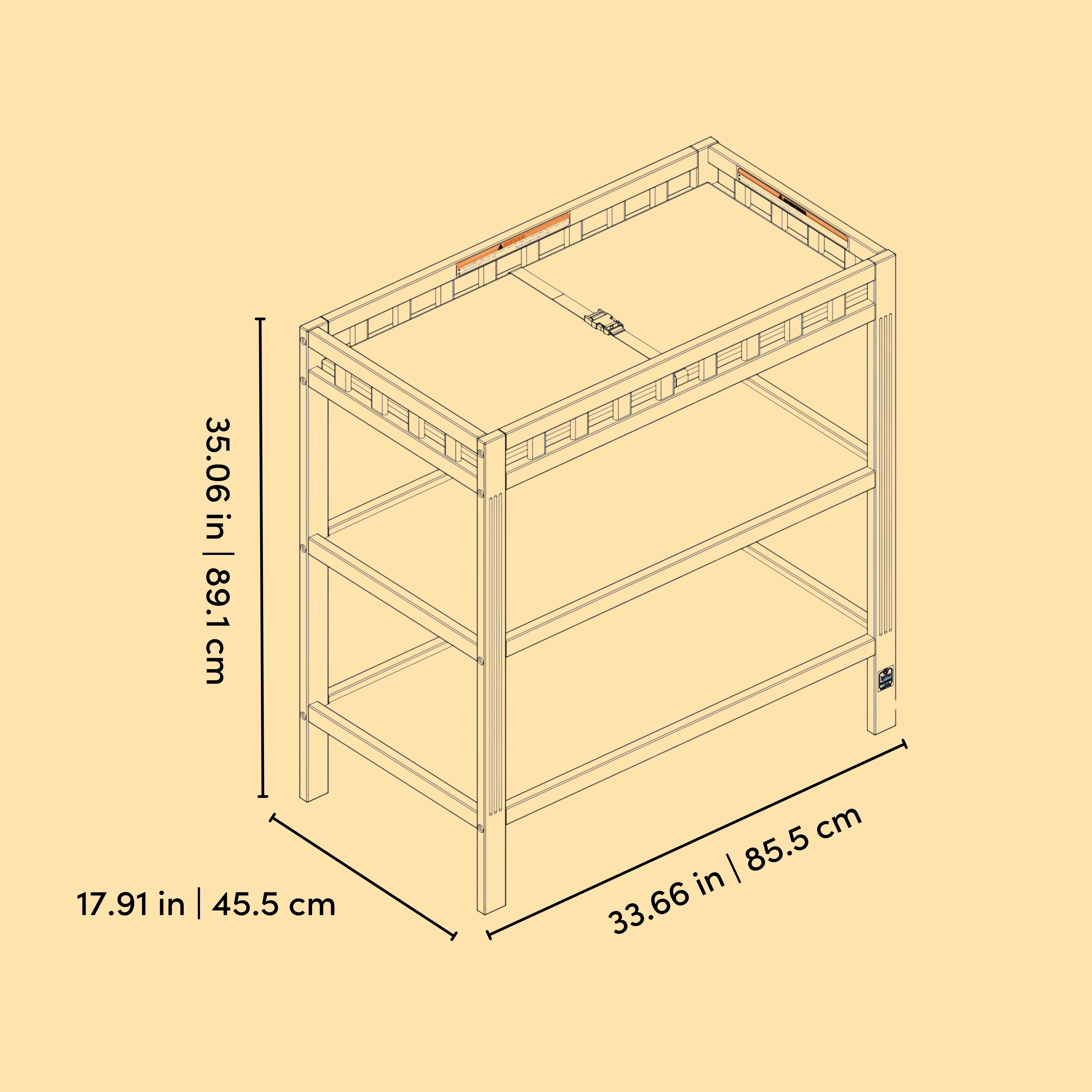 Morningside changing table line drawing with dimensions