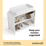 Santos white changing table two open shelves callout