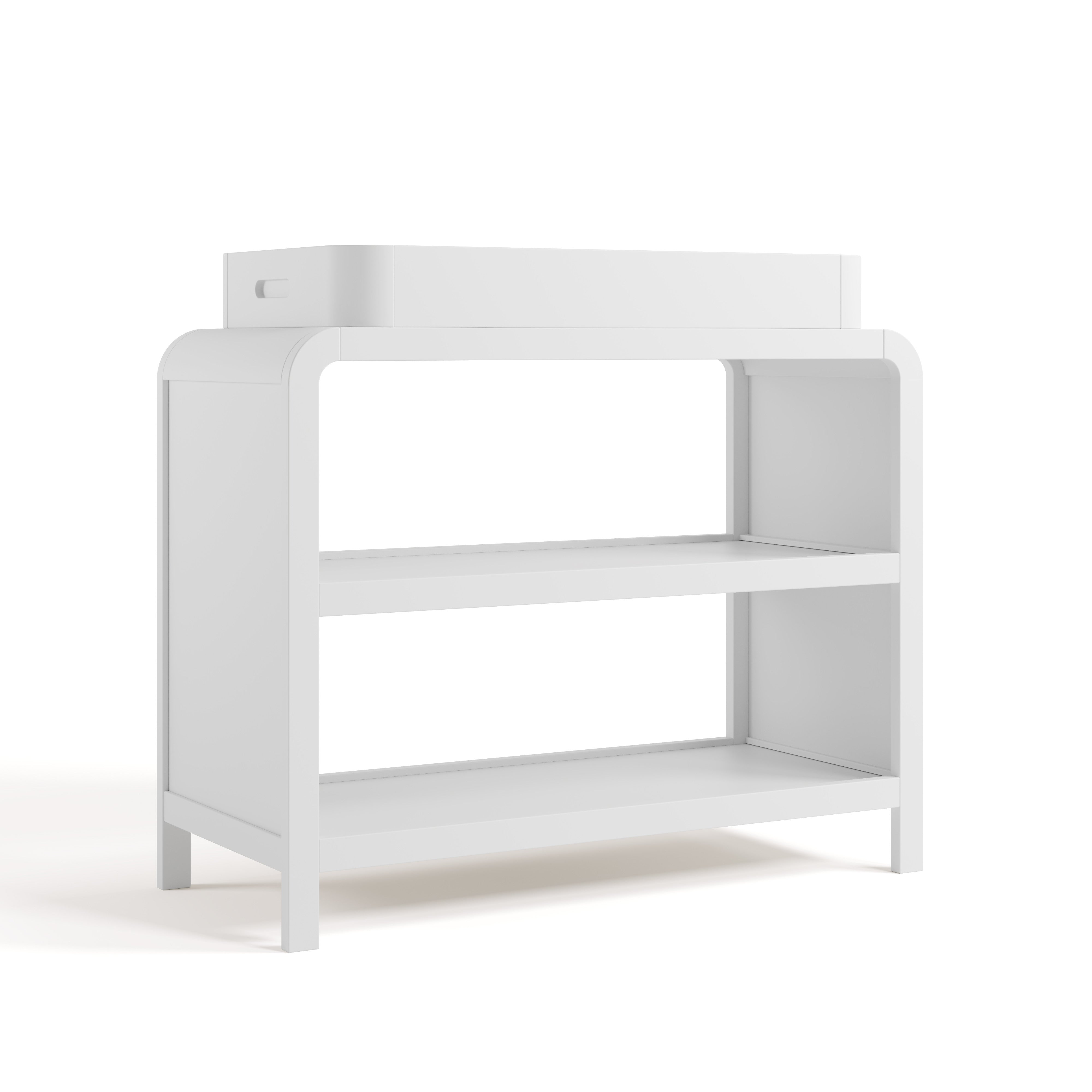 Angle view of Santos white changing table