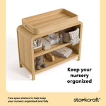 Santos natural changing table two open shelves callout