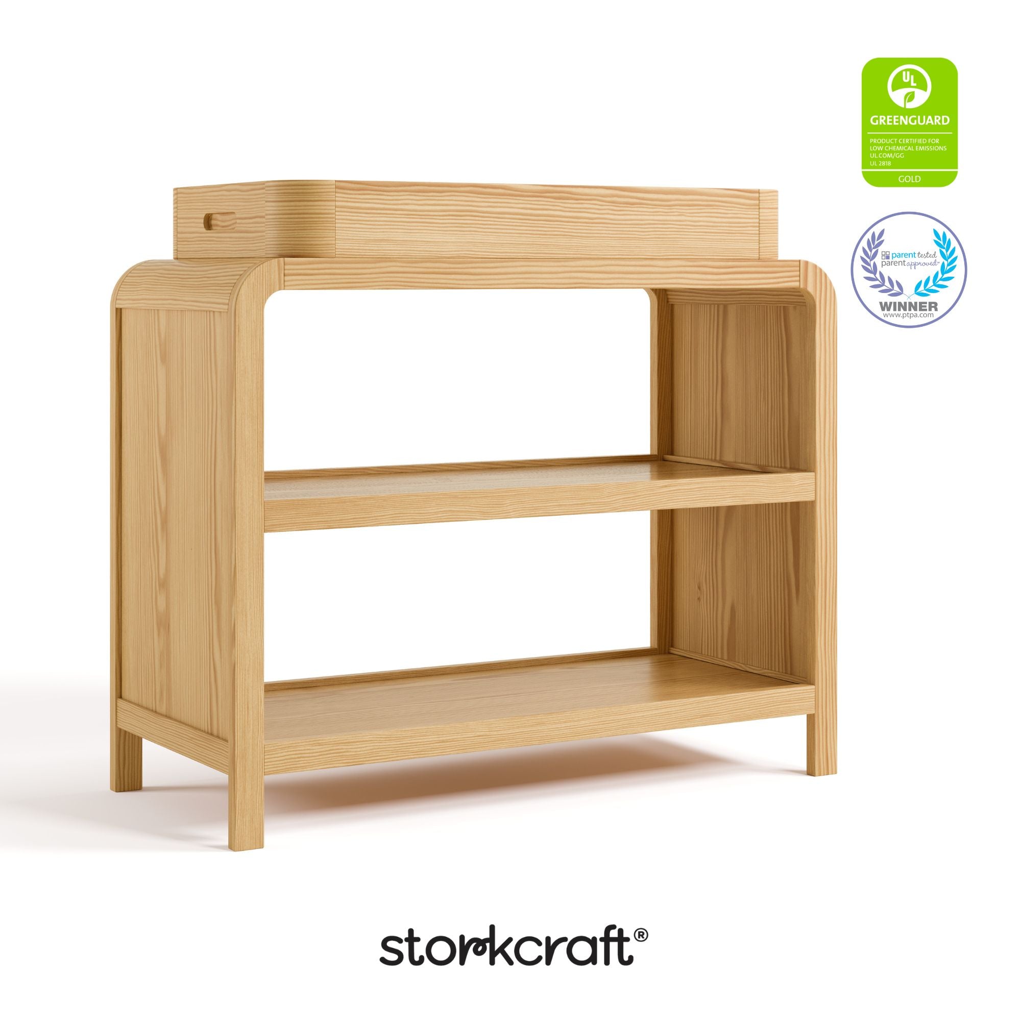 Santos natural changing table with GGG and PTPA logos on top right