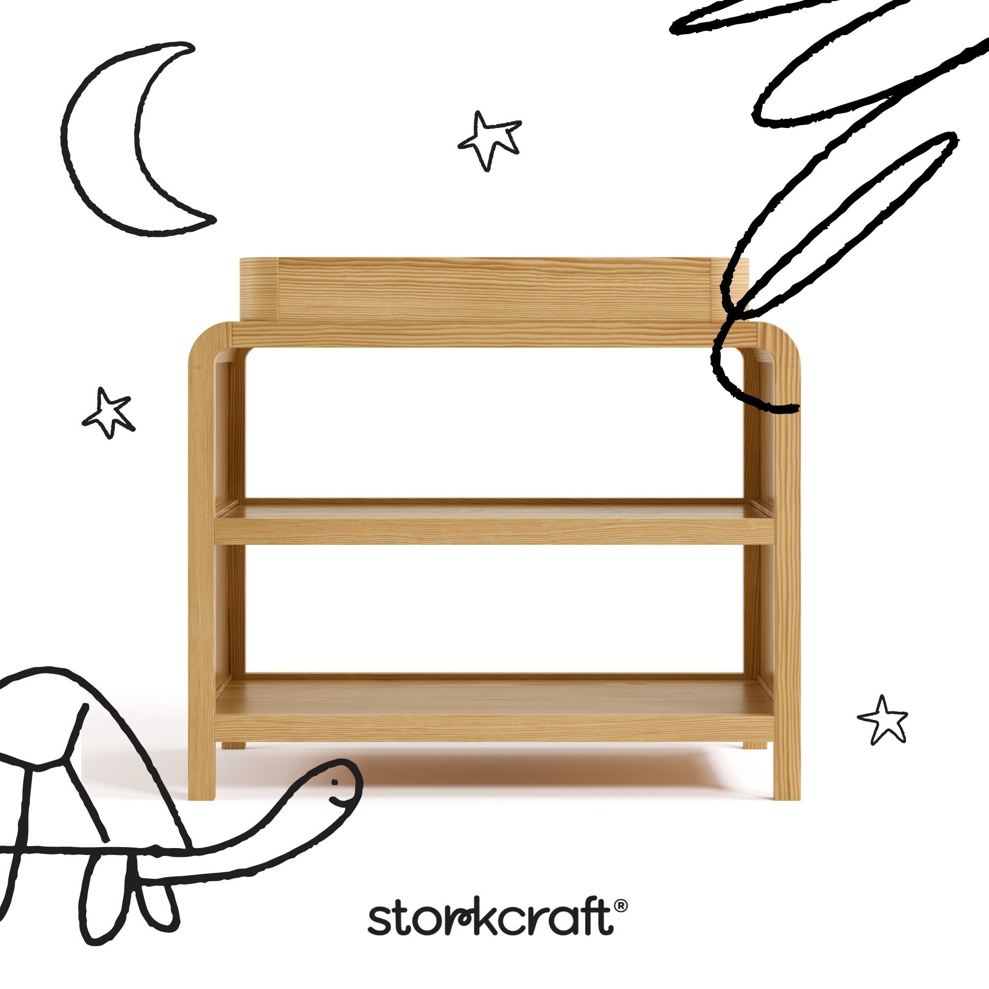 Santos natural changing table with black doodles overlaid on image