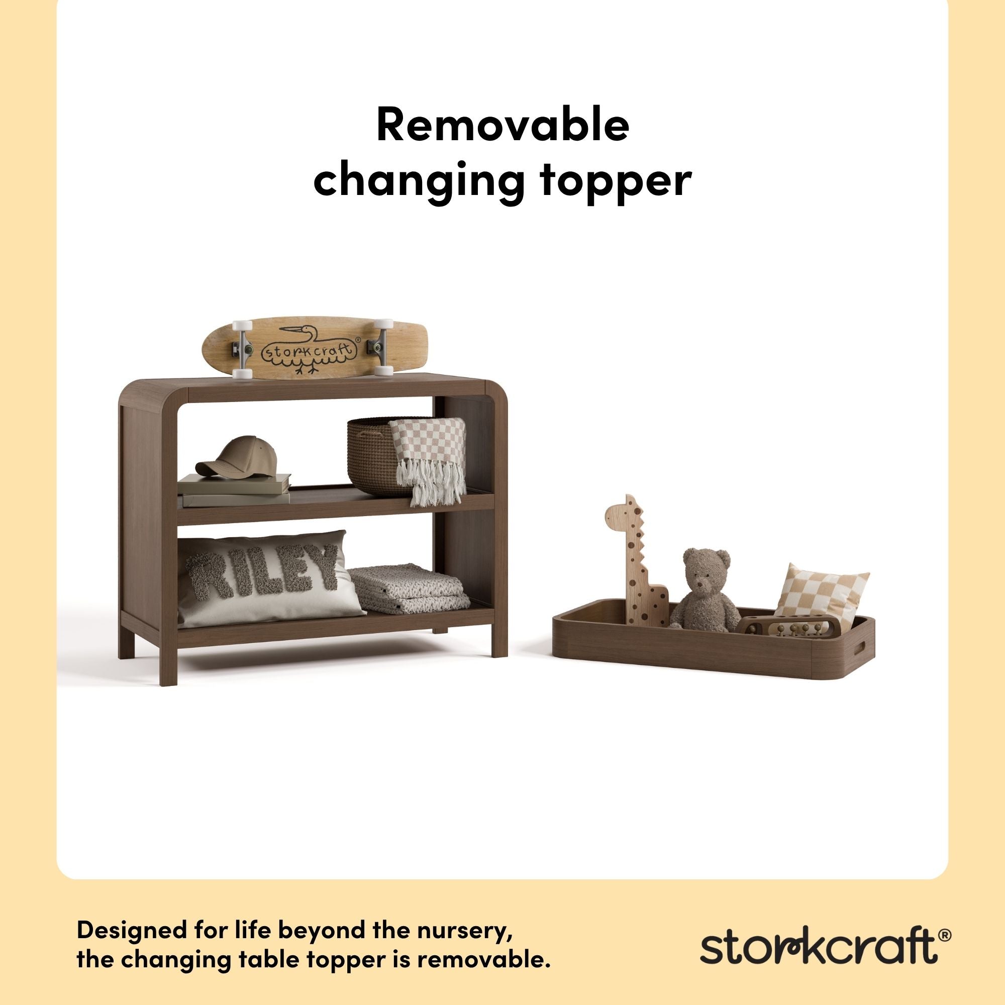 Santos hazelnut changing table removable topper callout