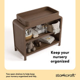 Santos hazelnut changing table two open shelves callout