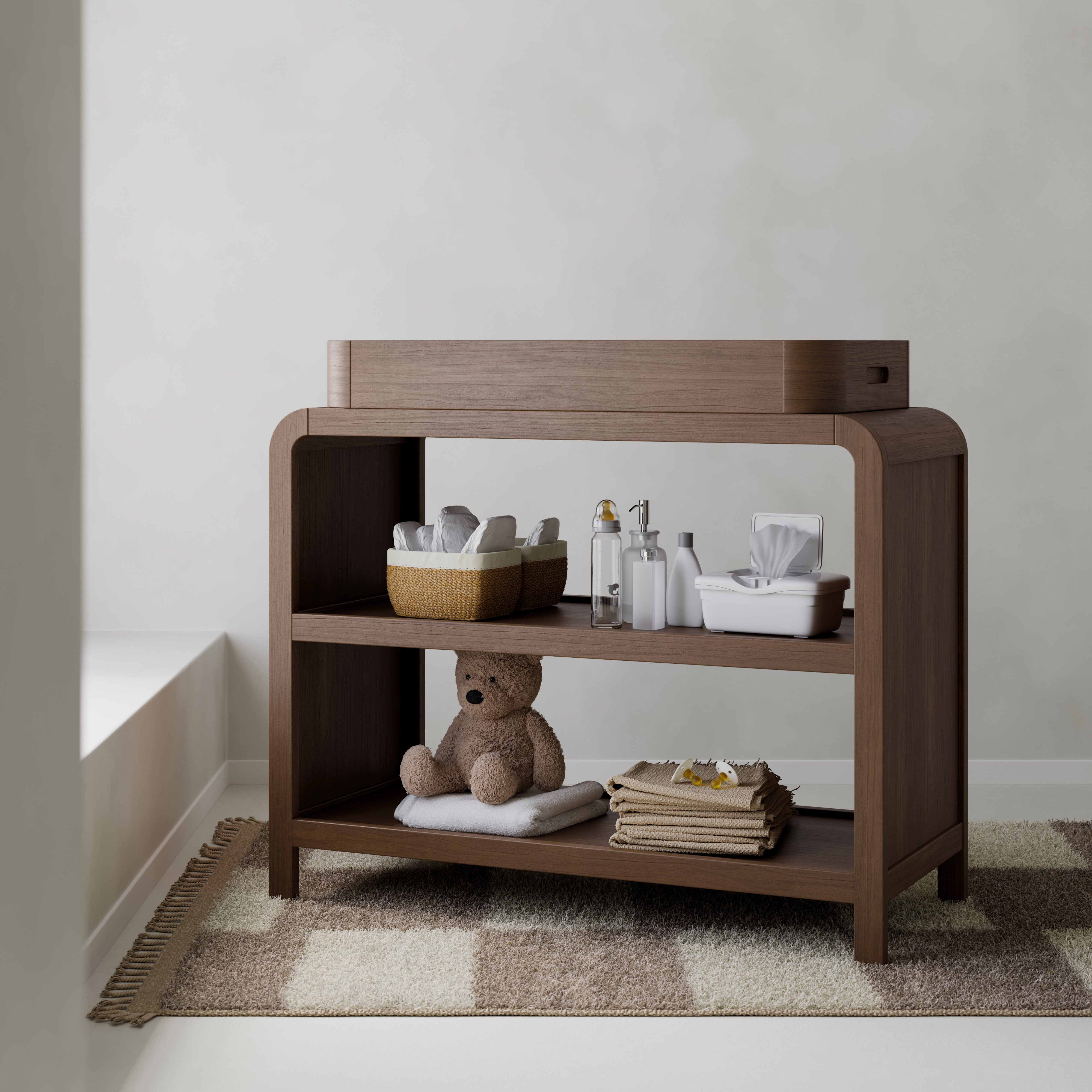 Santos hazelnut changing table in nursery