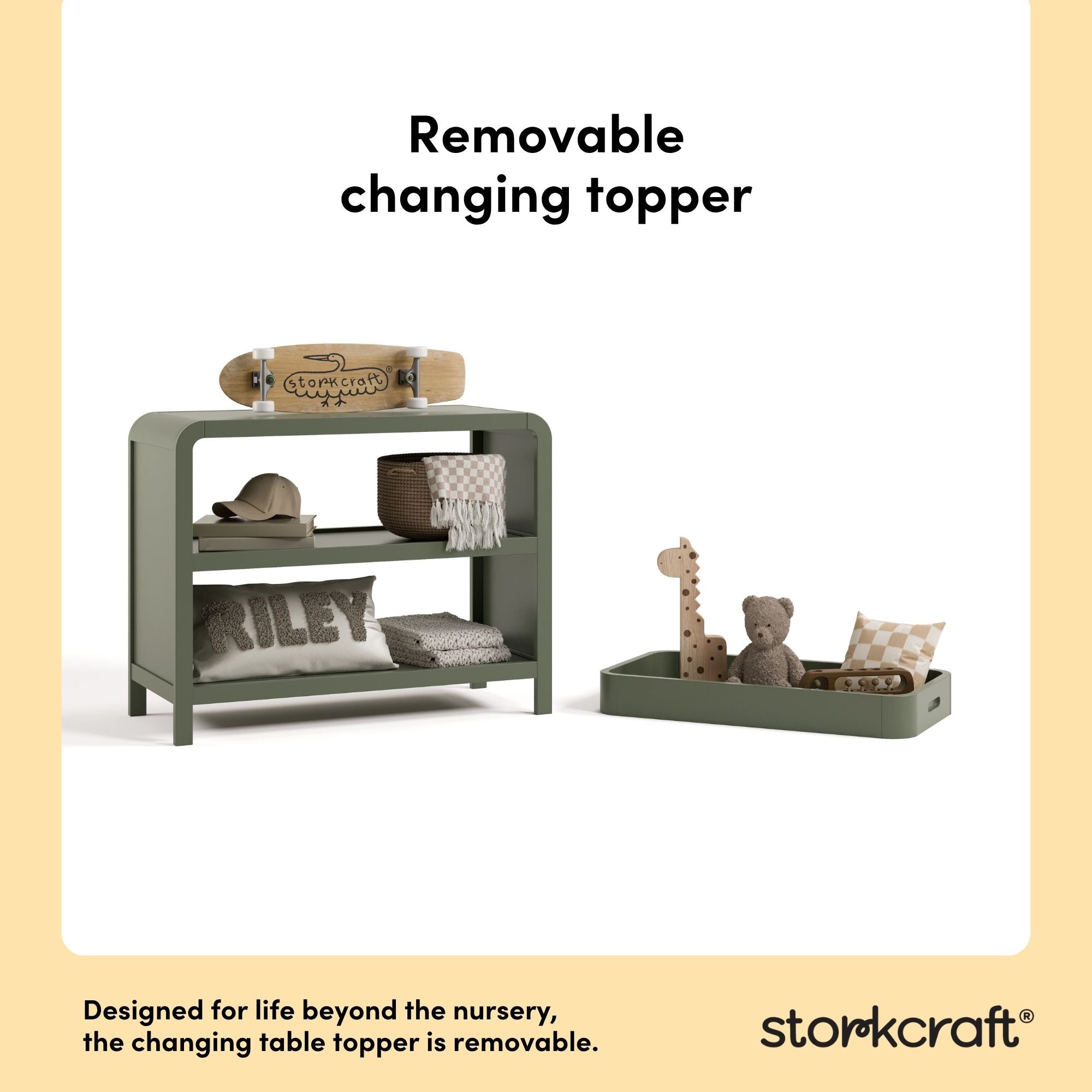 Santos olive changing table removable topper callout