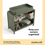 Santos olive changing table two open shelves callout