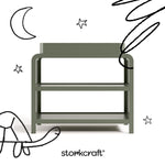 Santos olive changing table with black doodles overlaid on image