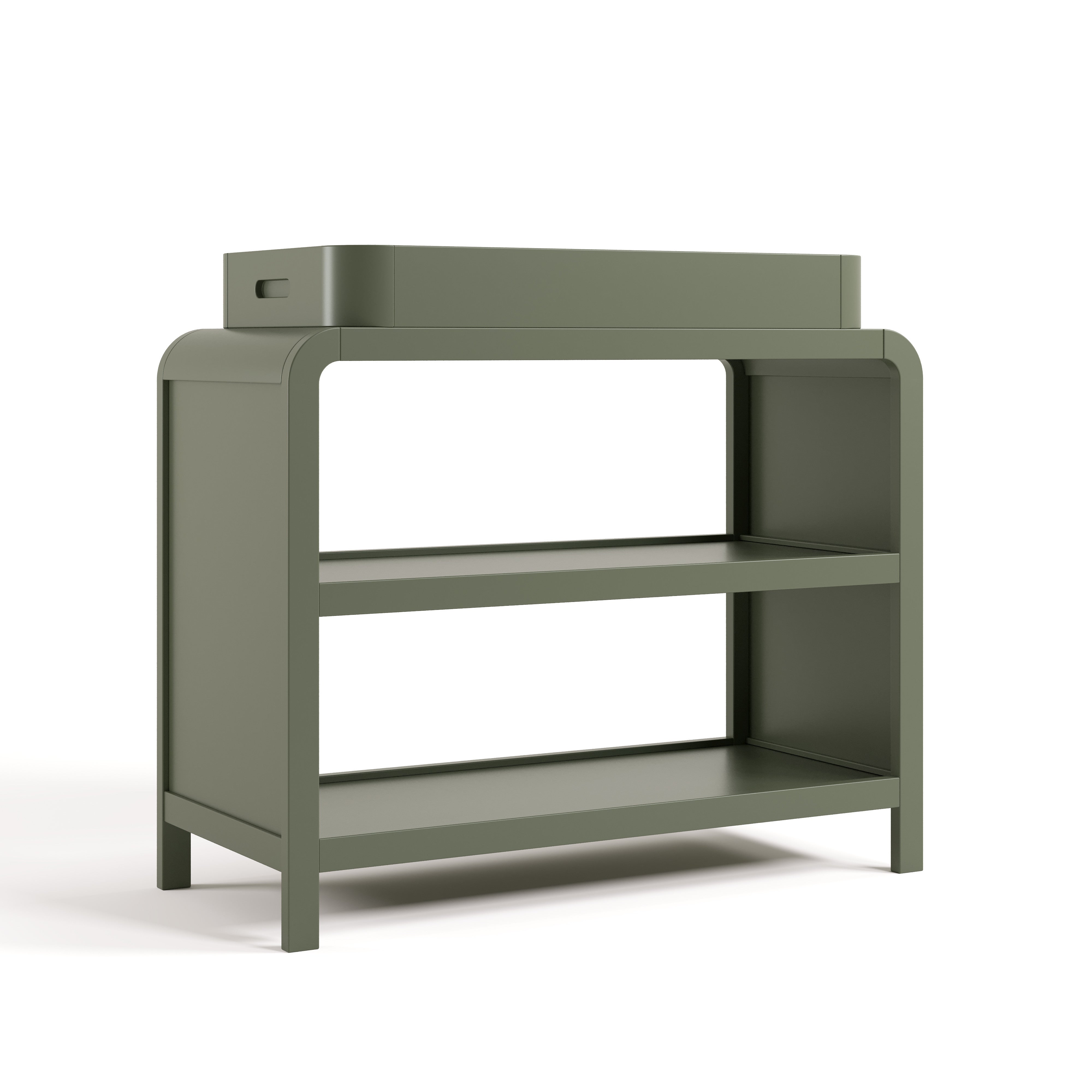Angle view of Santos olive changing table