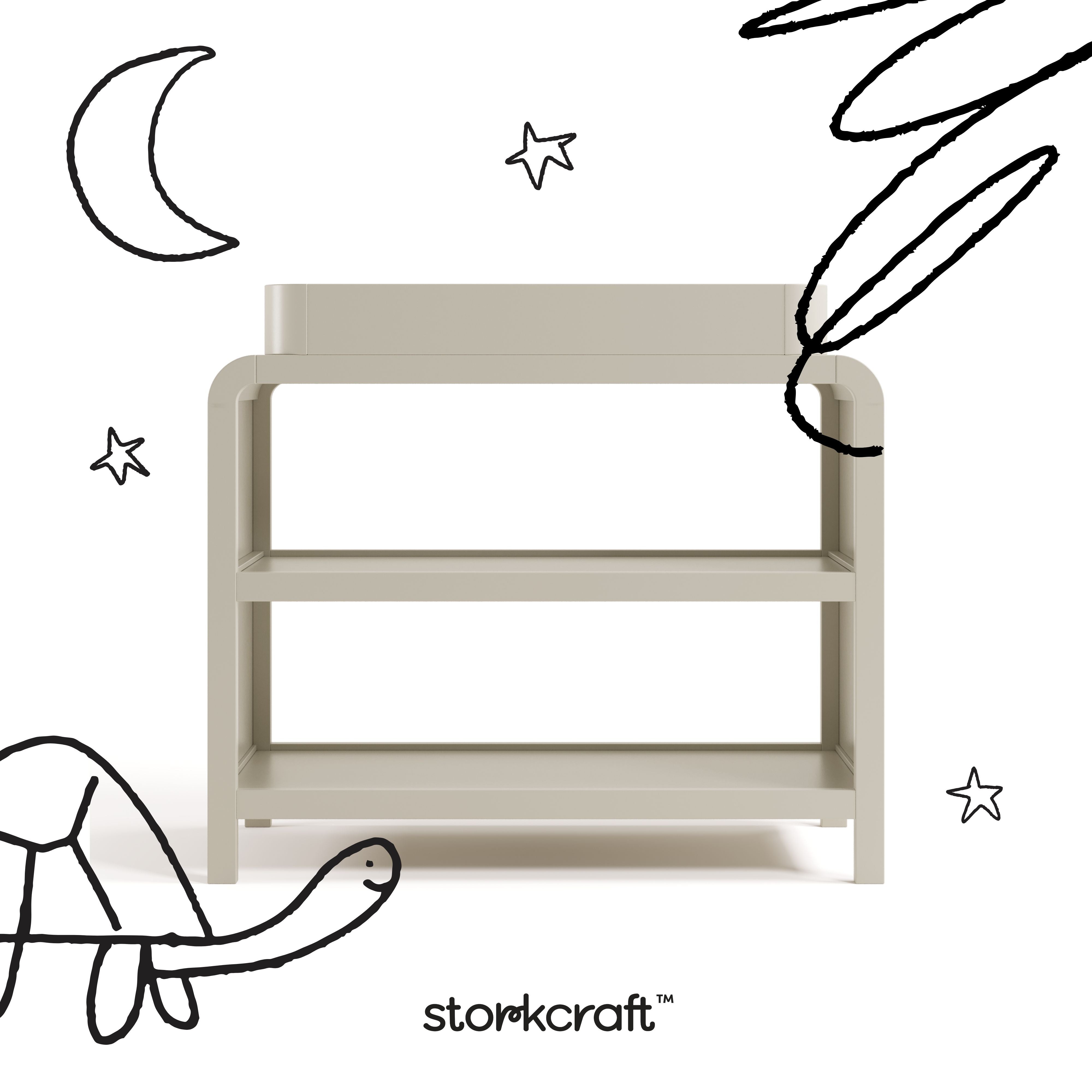 Santos frosted oat changing table with black doodles overlaid on image