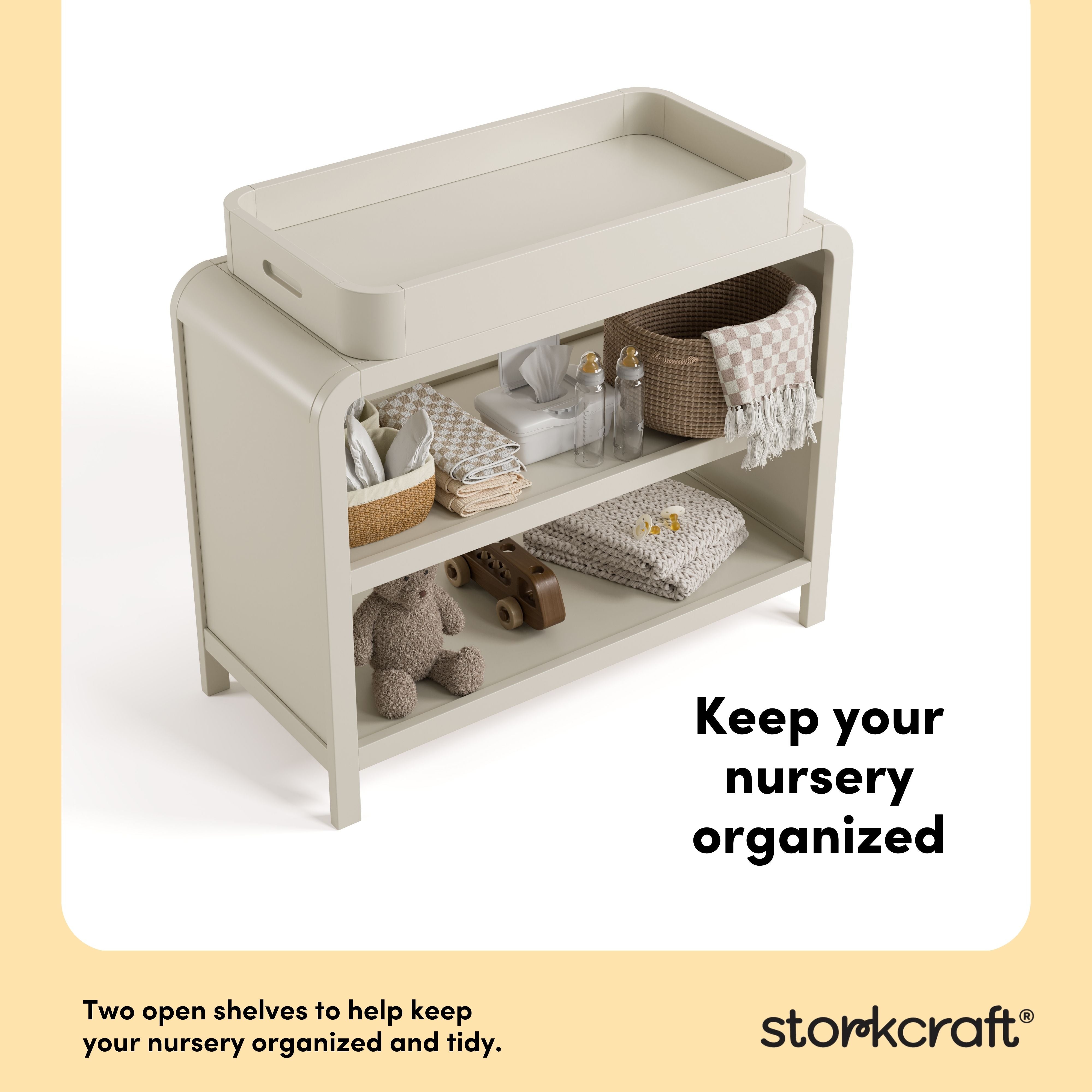 Santos frosted oat changing table storage callout