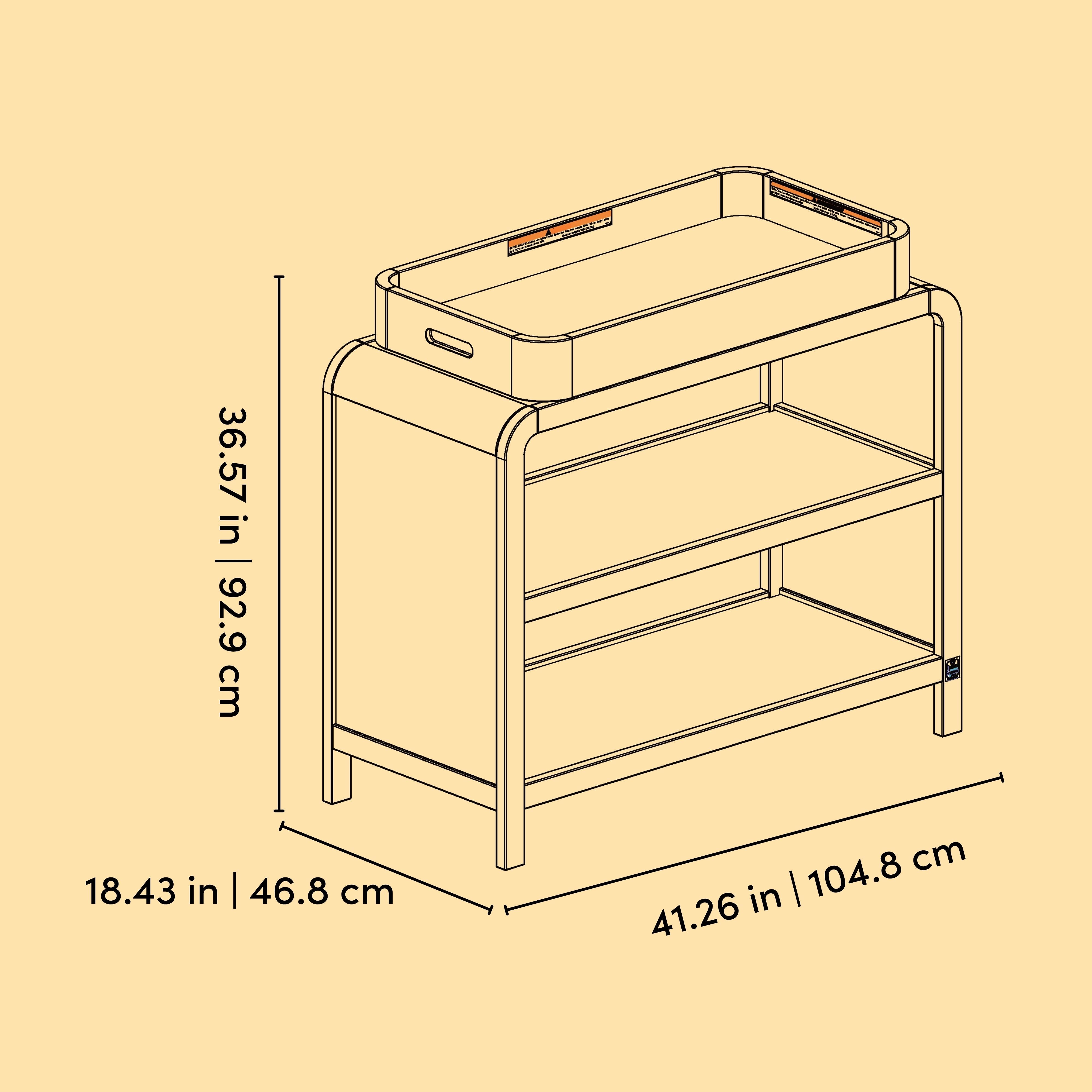 Santos changing table line drawing with dimensions