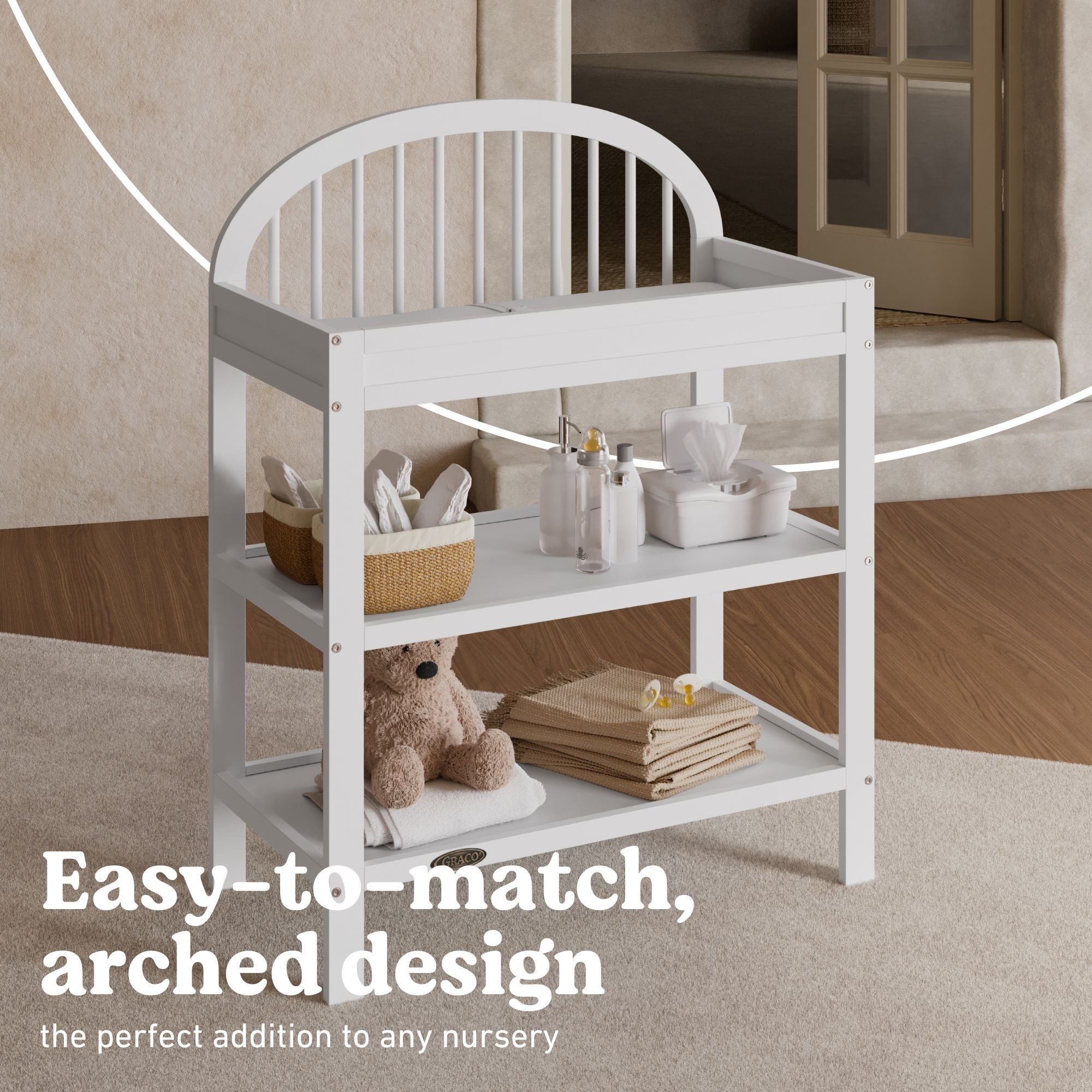 Olivia white changing table style callout