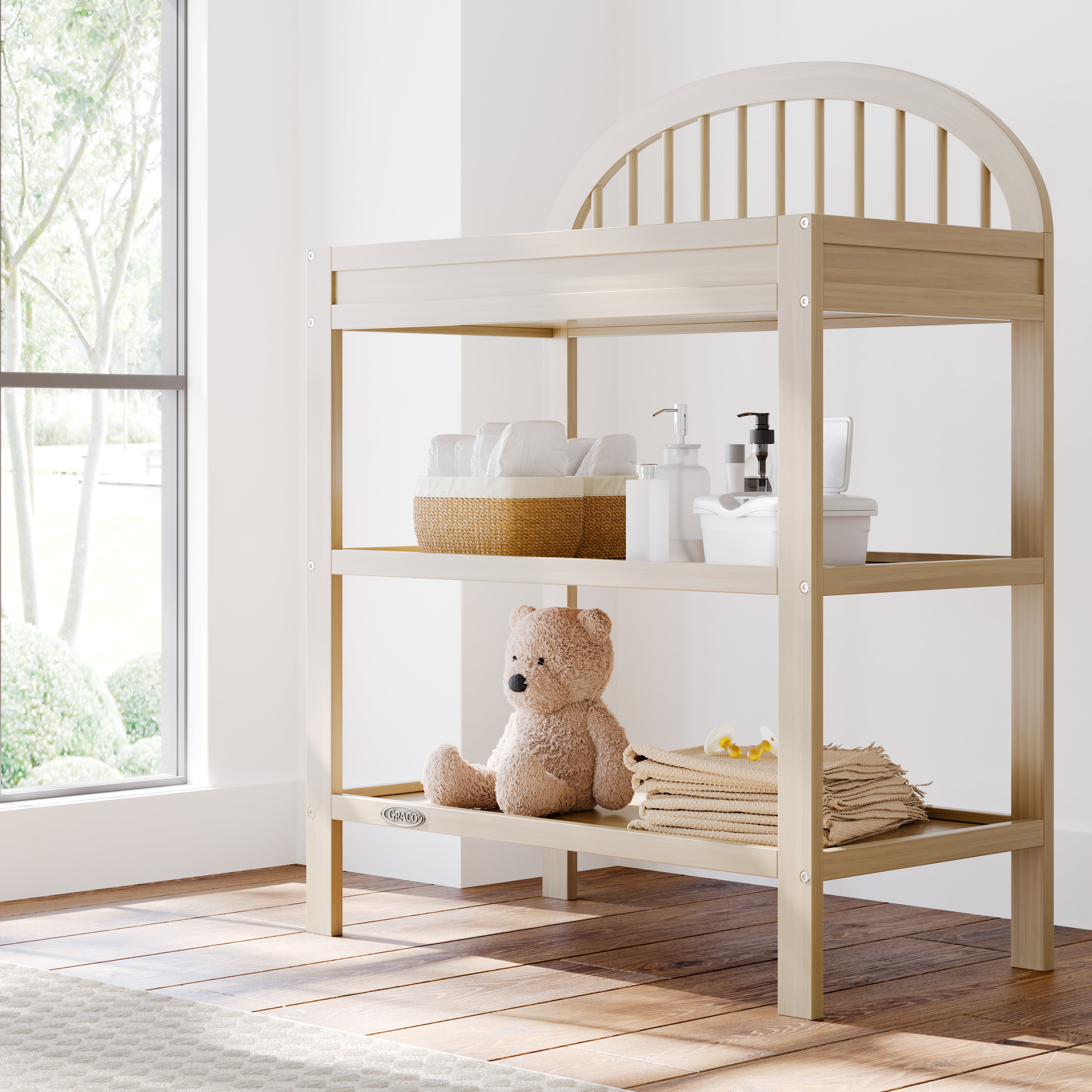 Olivia driftwood changing table in a nursery