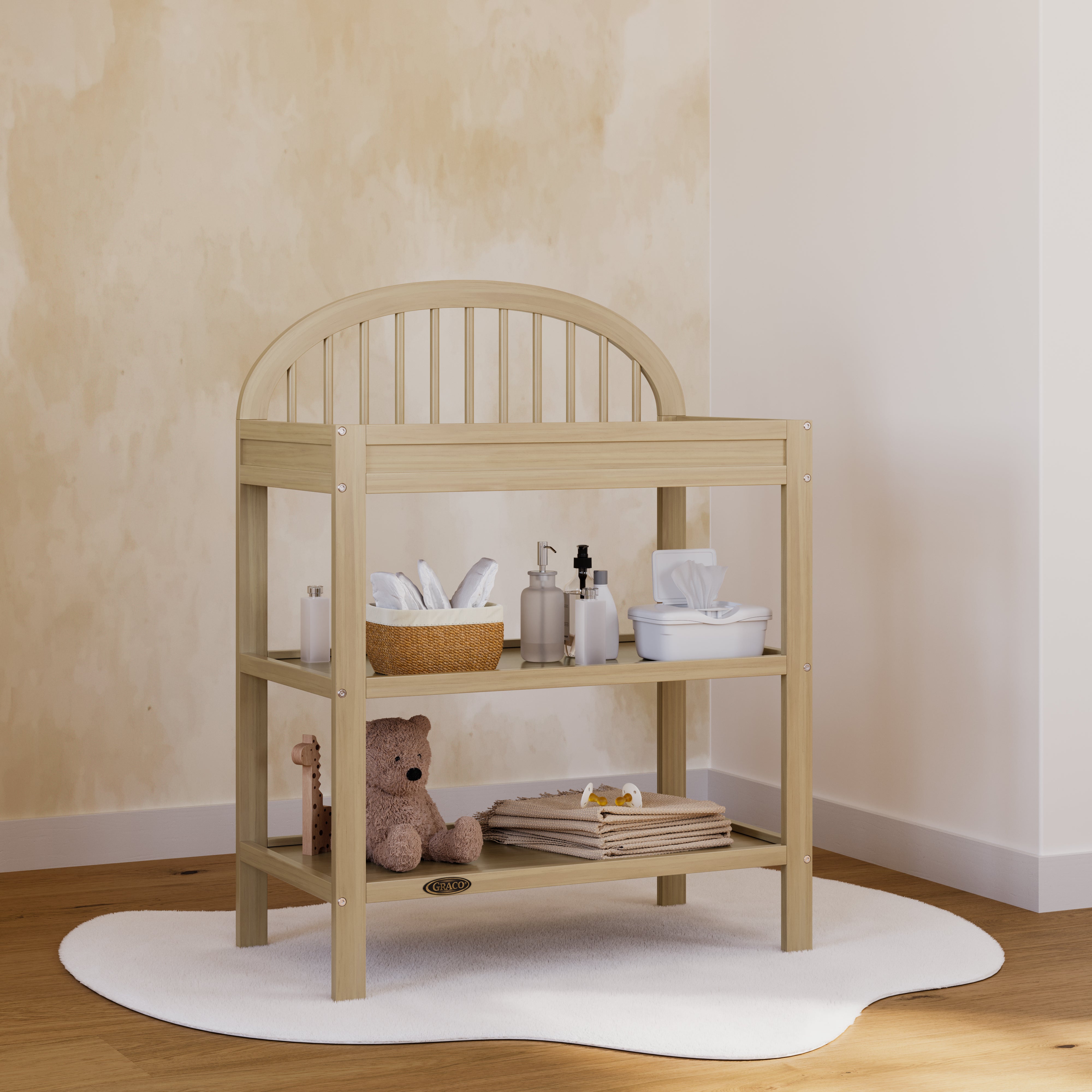 Olivia driftwood changing table in a nursery