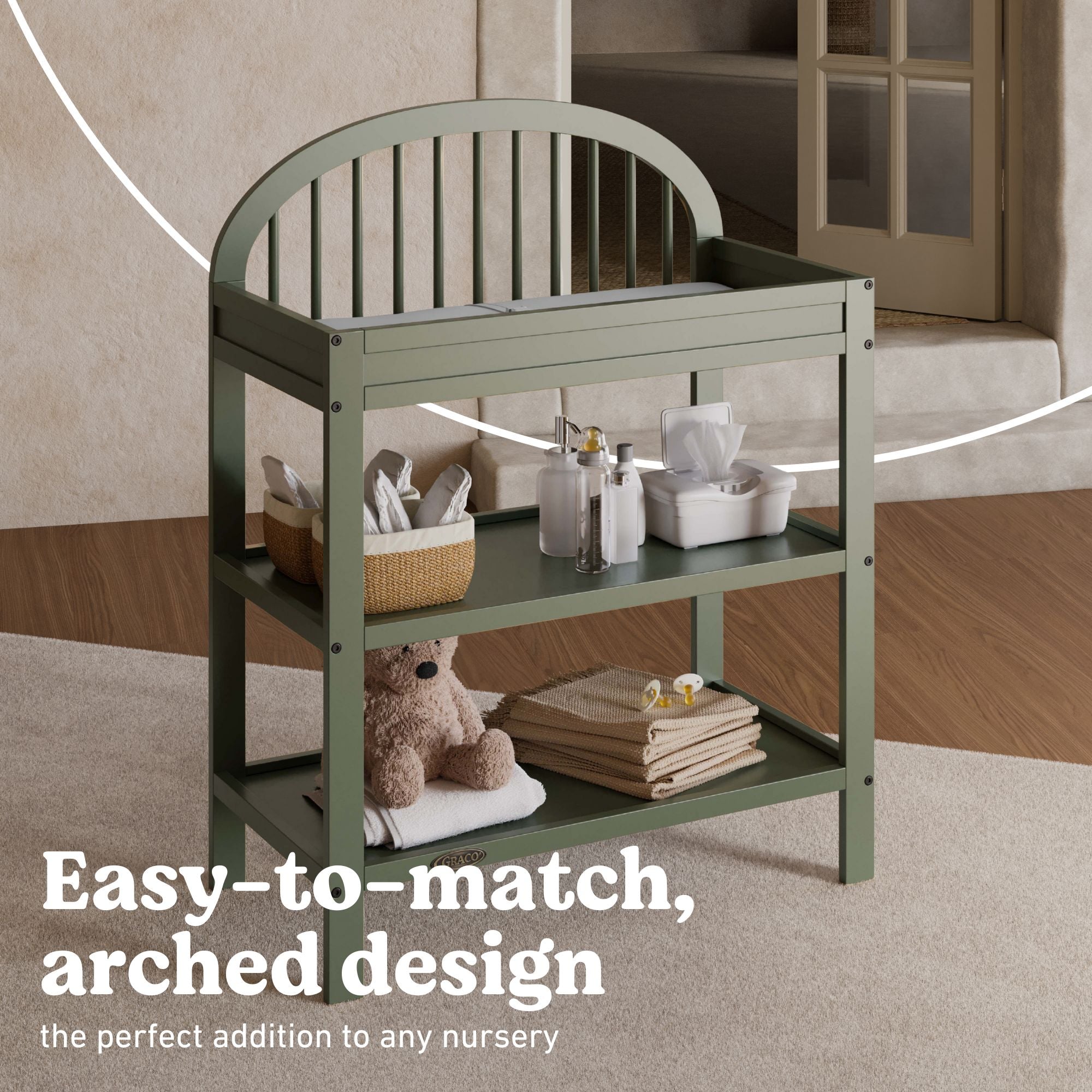Olivia olive changing table callout