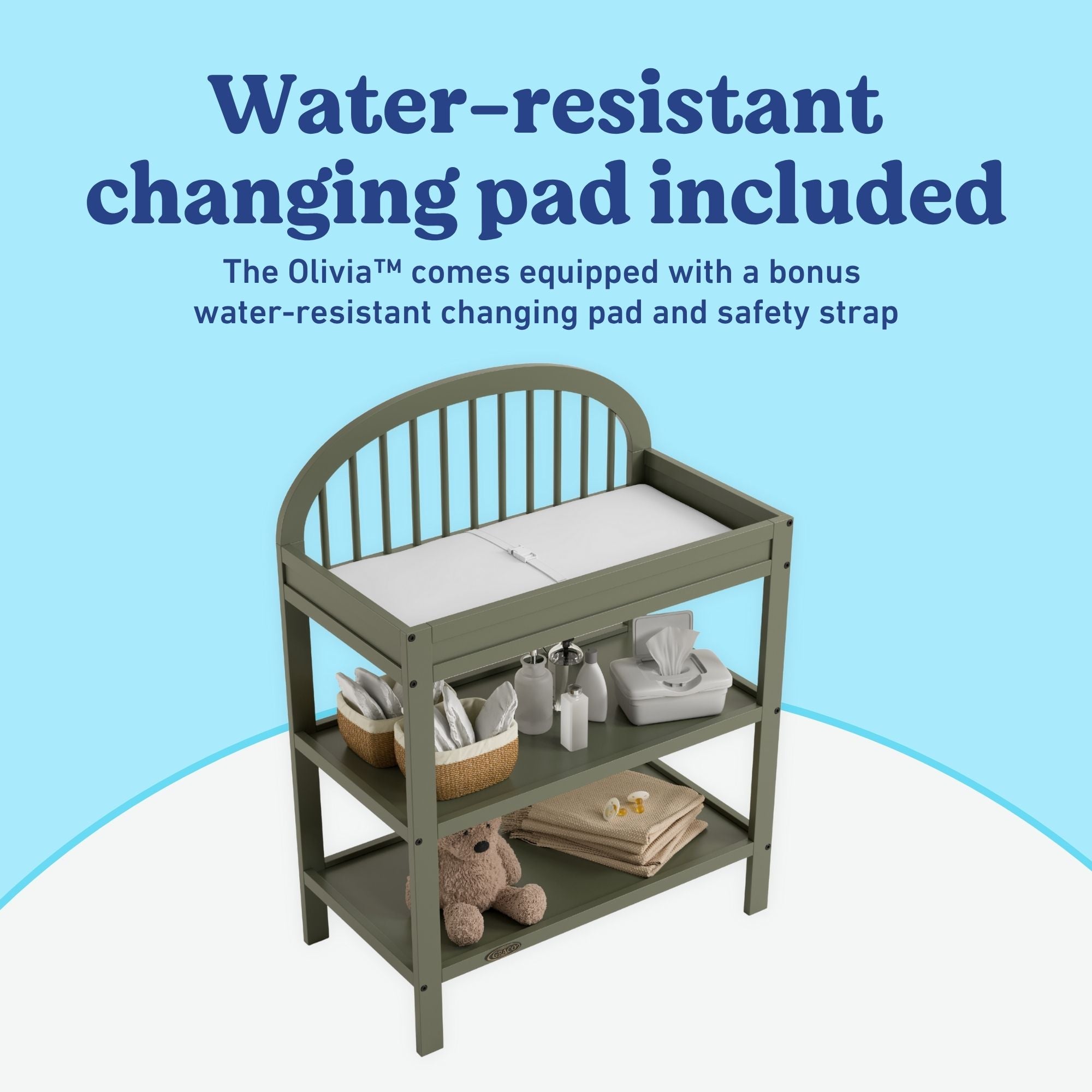 Olivia olive changing table changing pad callout