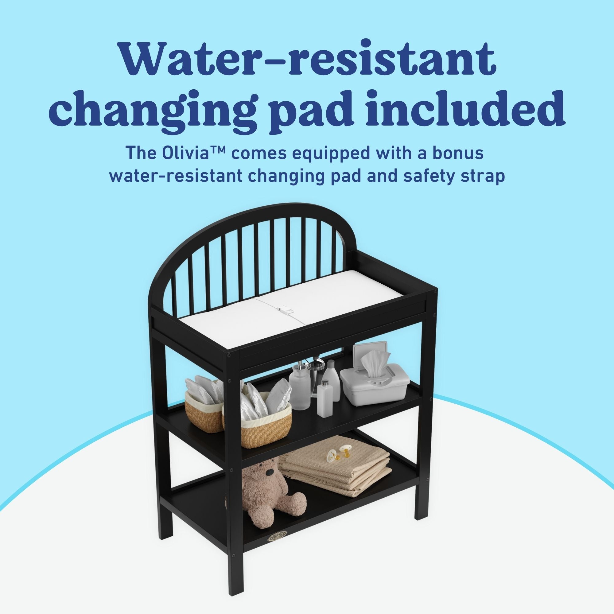 Olivia black changing table changing pad callout