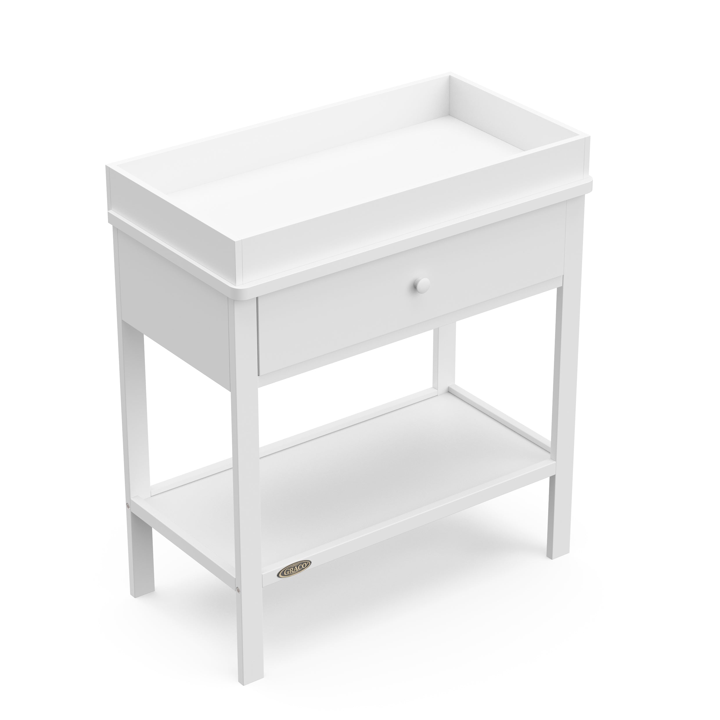 White Graco storage changing table top view