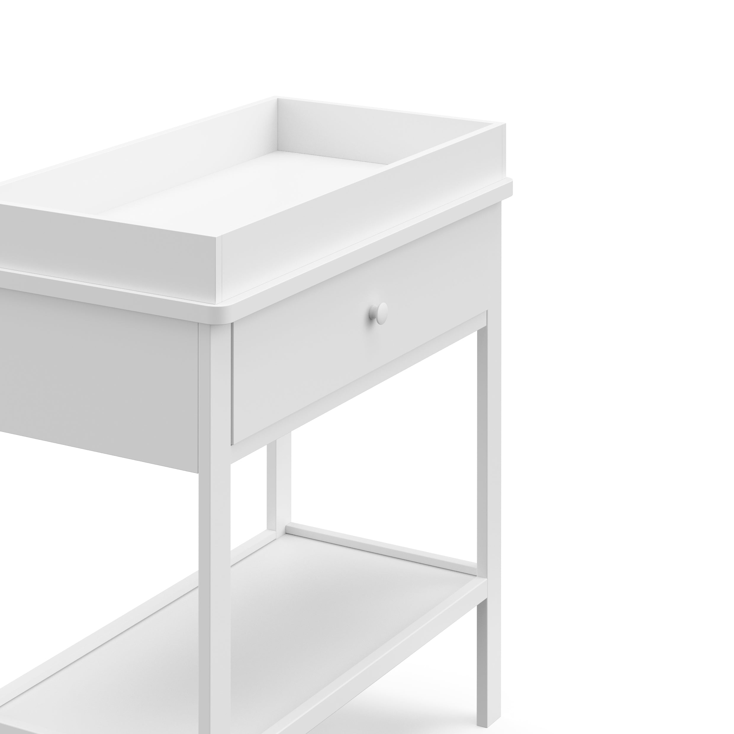 White Graco storage changing table close up of changing topper and drawer