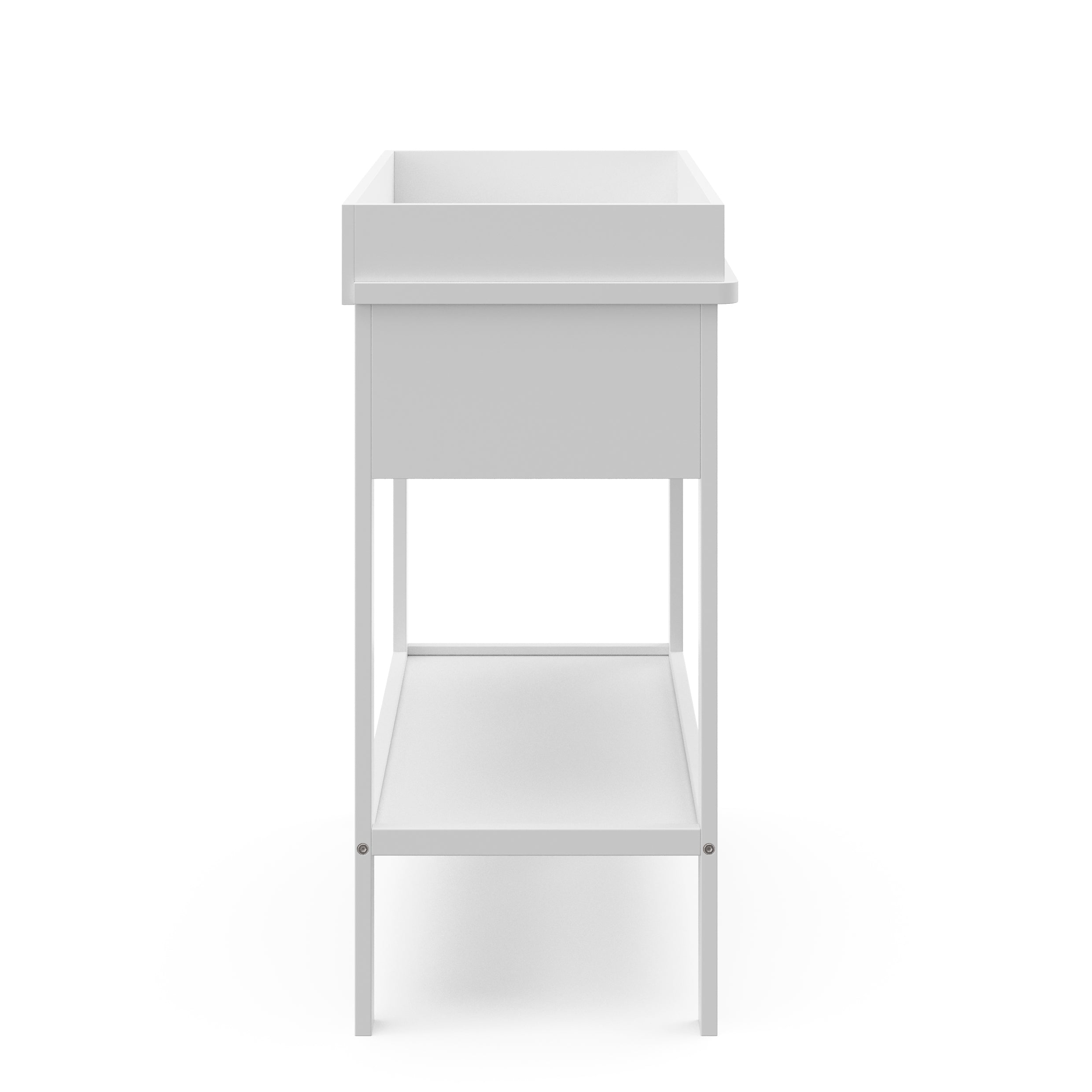 White Graco storage changing table side view