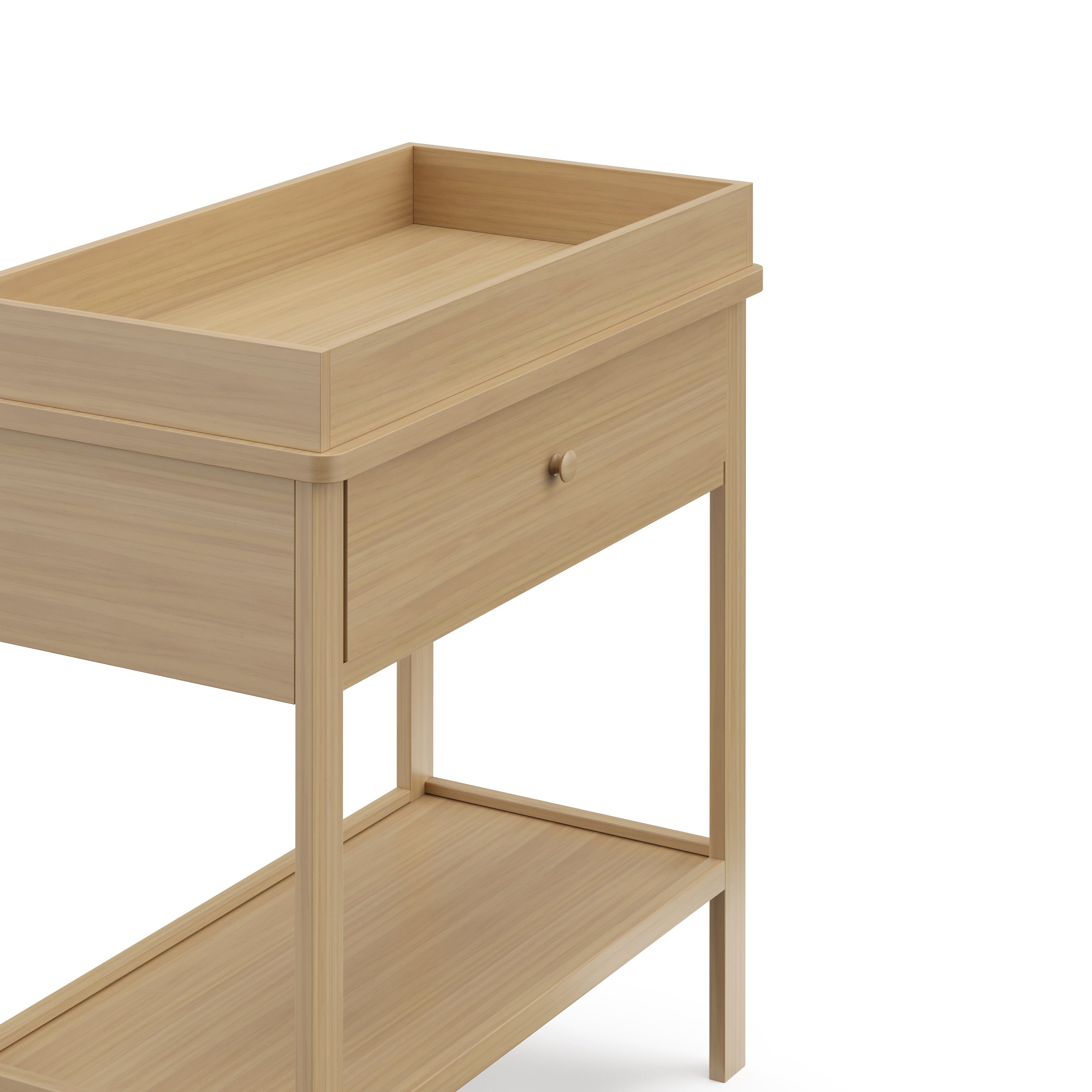 Driftwood Graco storage changing table close up of changing topper and drawer