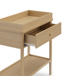 Driftwood Graco storage changing table close up of changing topper and drawer open
