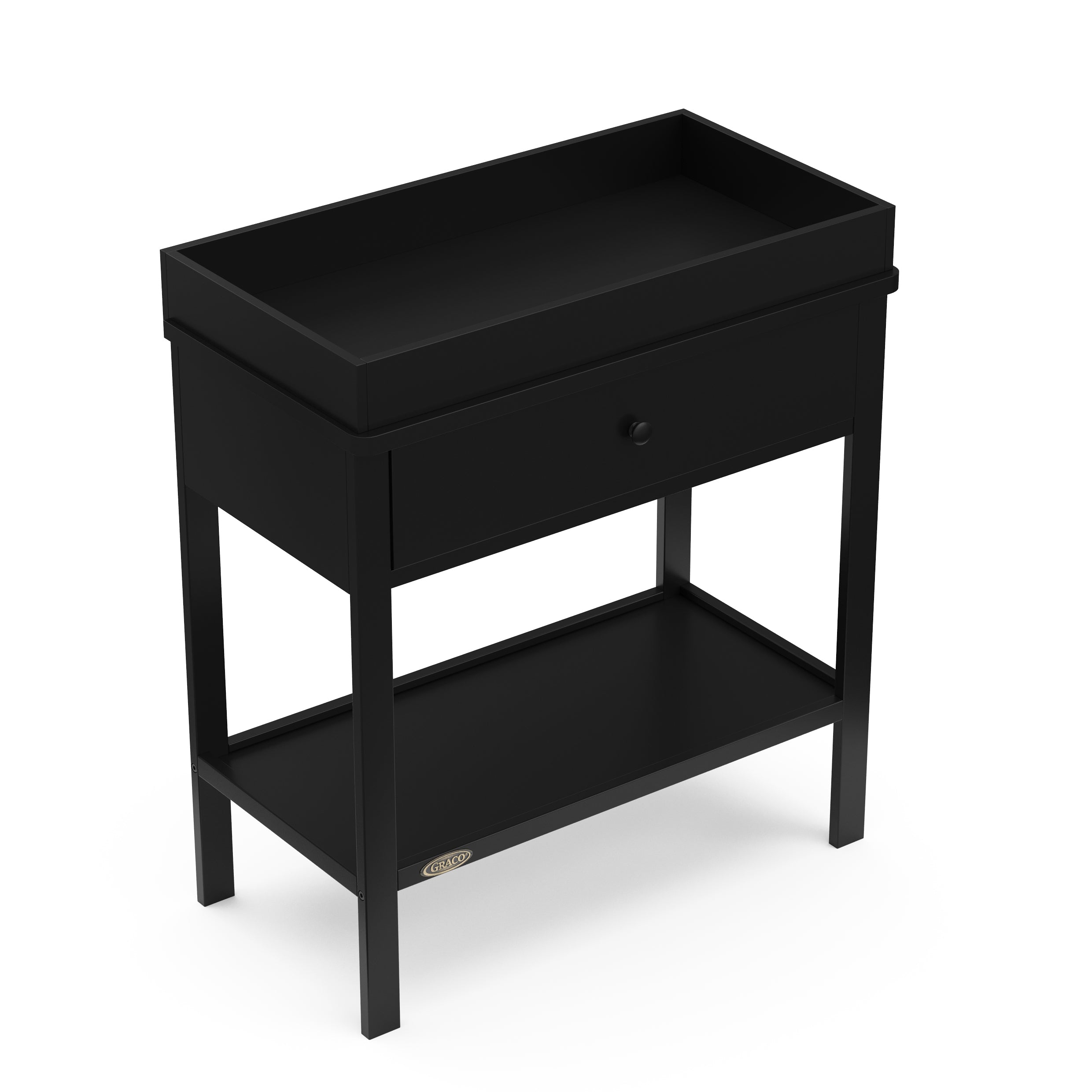 Black Graco storage changing table top view