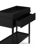 Black Graco storage changing table close up of changing topper and drawer open