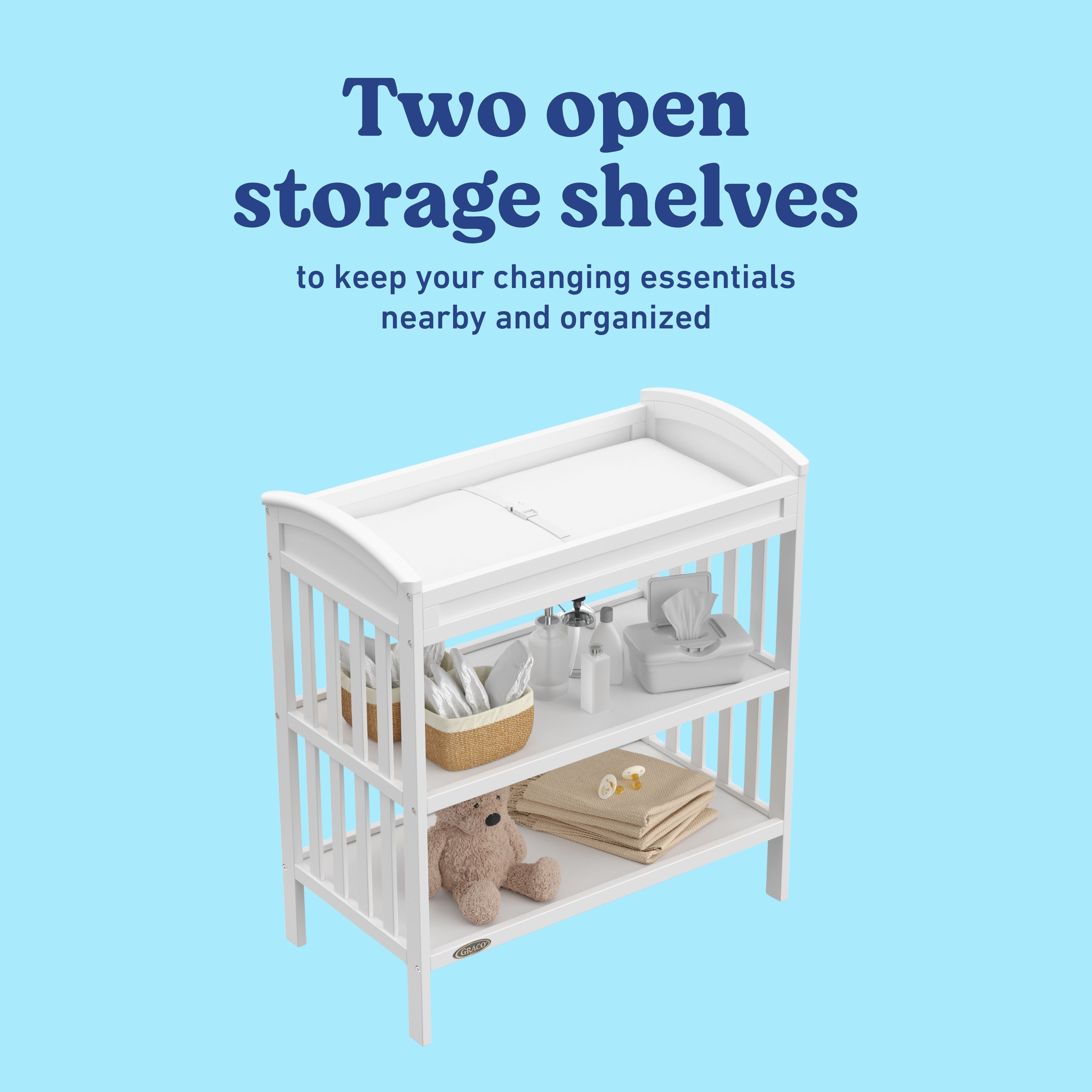 Benton white changing table storage callout