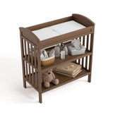 Benton hazelnut changing table top view with changing essentials on both shelves