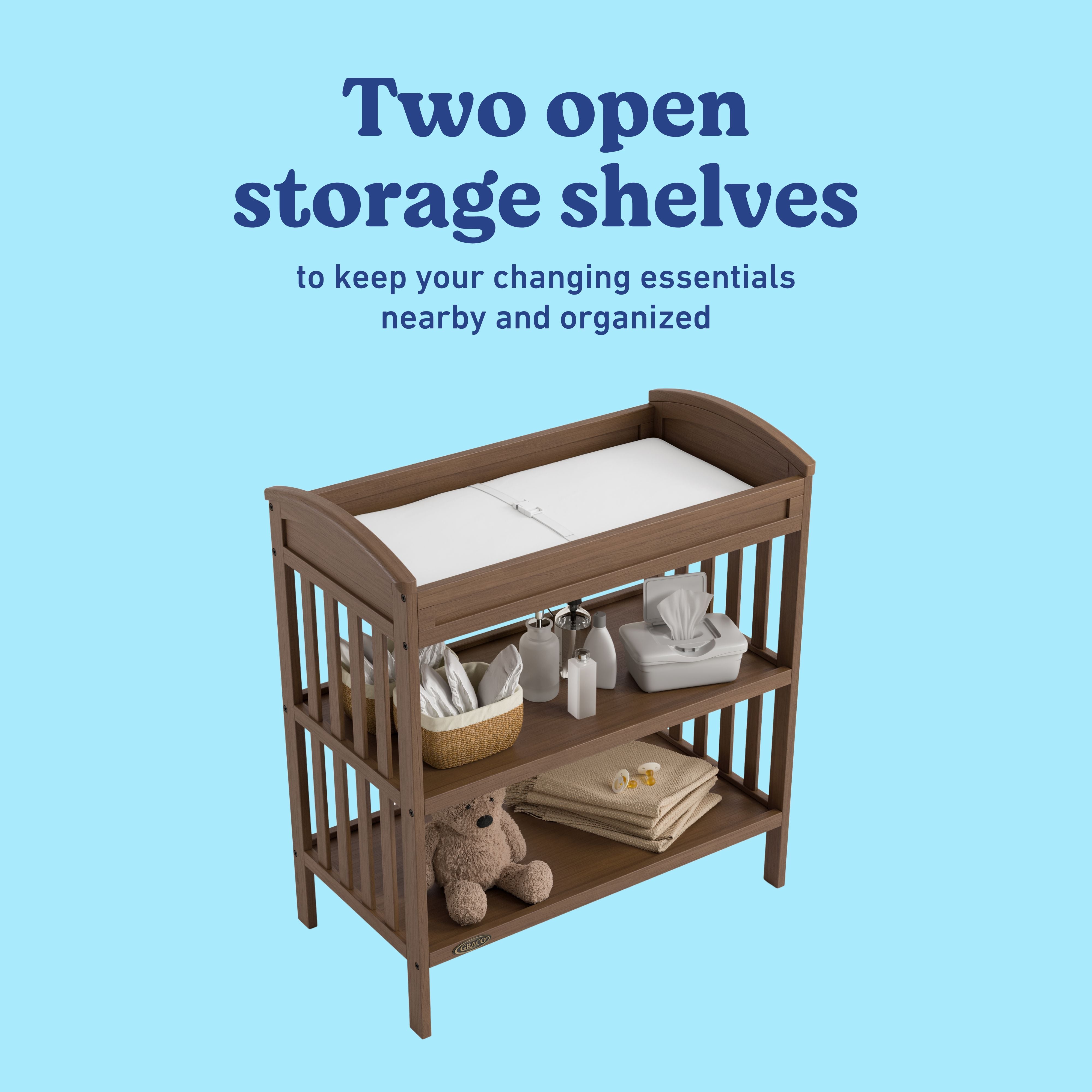 Benton hazelnut changing table storage callout