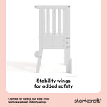 toddler white step stool stability wings callout
