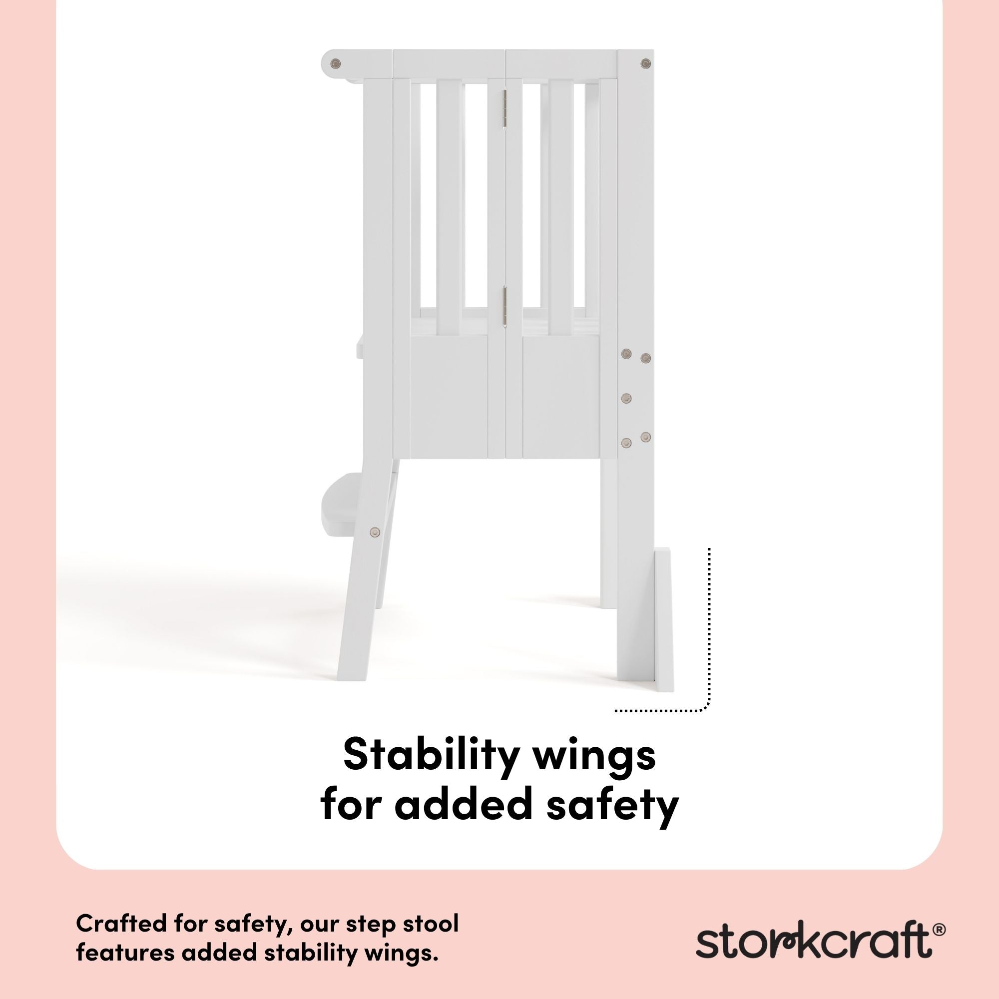 toddler white step stool stability wings callout