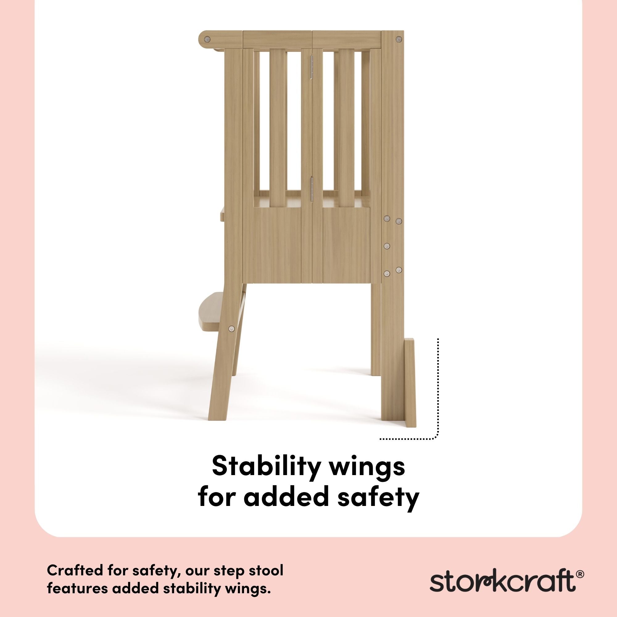 toddler driftwood step stool stability wings callout