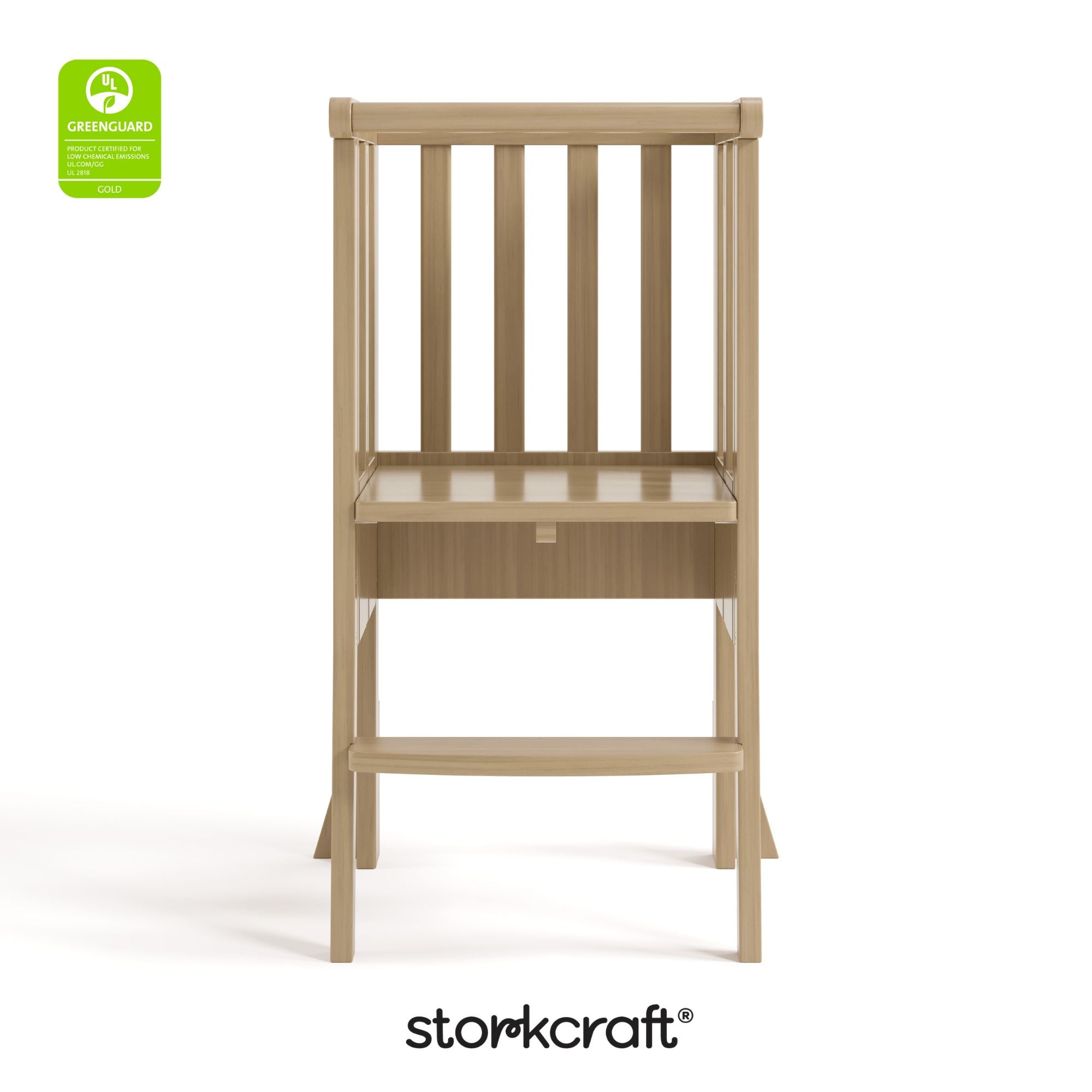 toddler driftwood step stool with GGG logo on top left