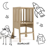 toddler driftwood step stool with black doodles overlaid on image
