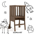 toddler hazelnut step stool with black doodles overlaid on image