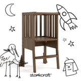toddler hazelnut step stool with black doodles overlaid on image