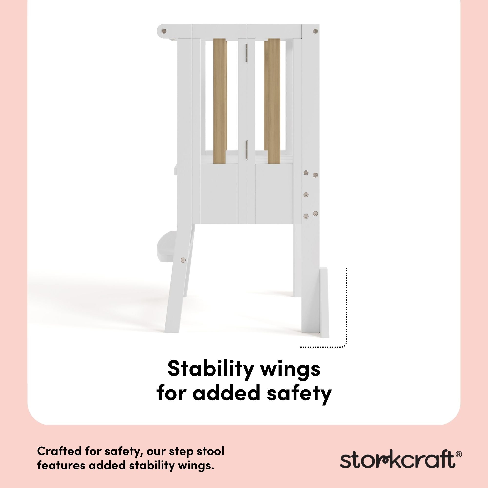 toddler white with driftwood step stool stability wings callout