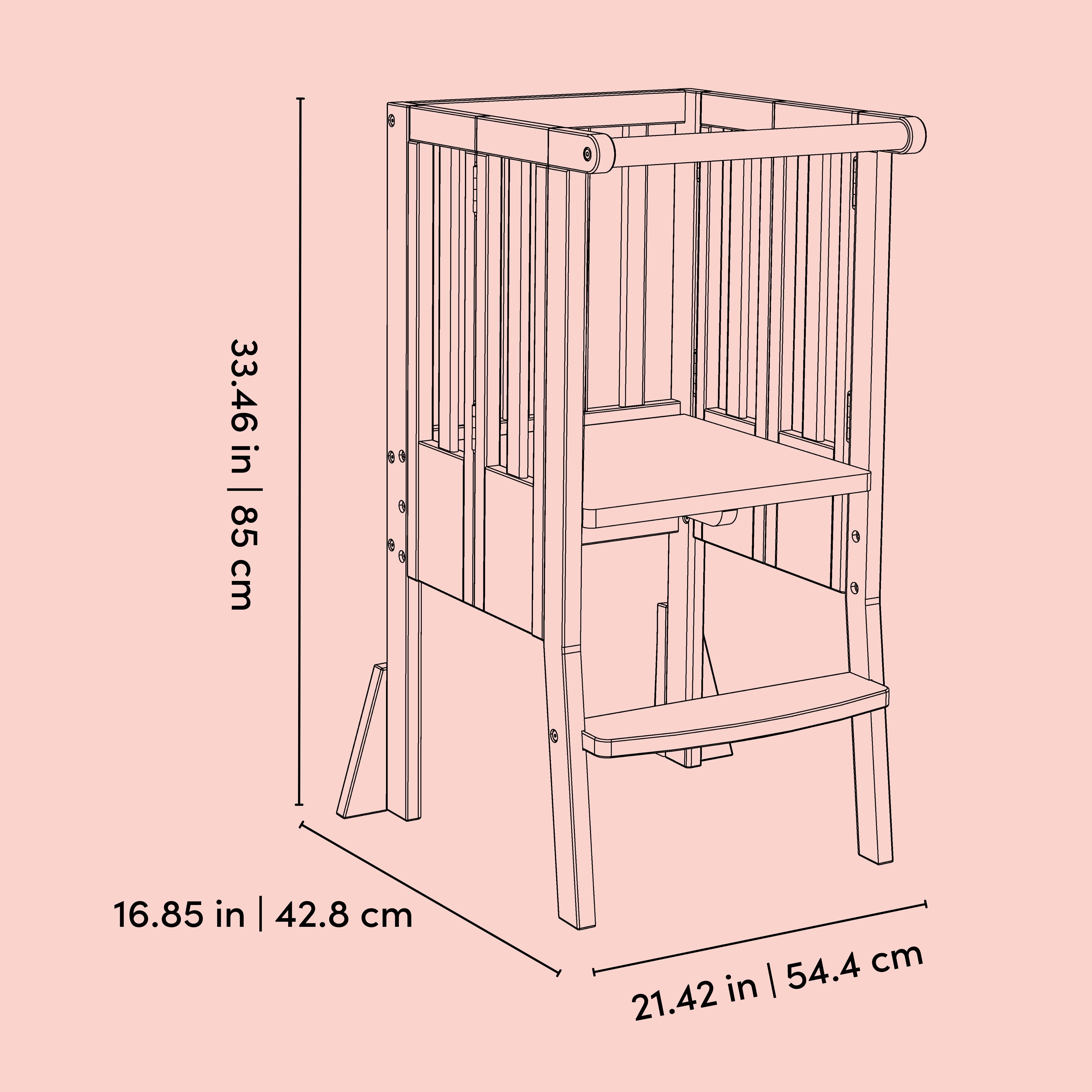 Toddler step stool line drawing with dimensions