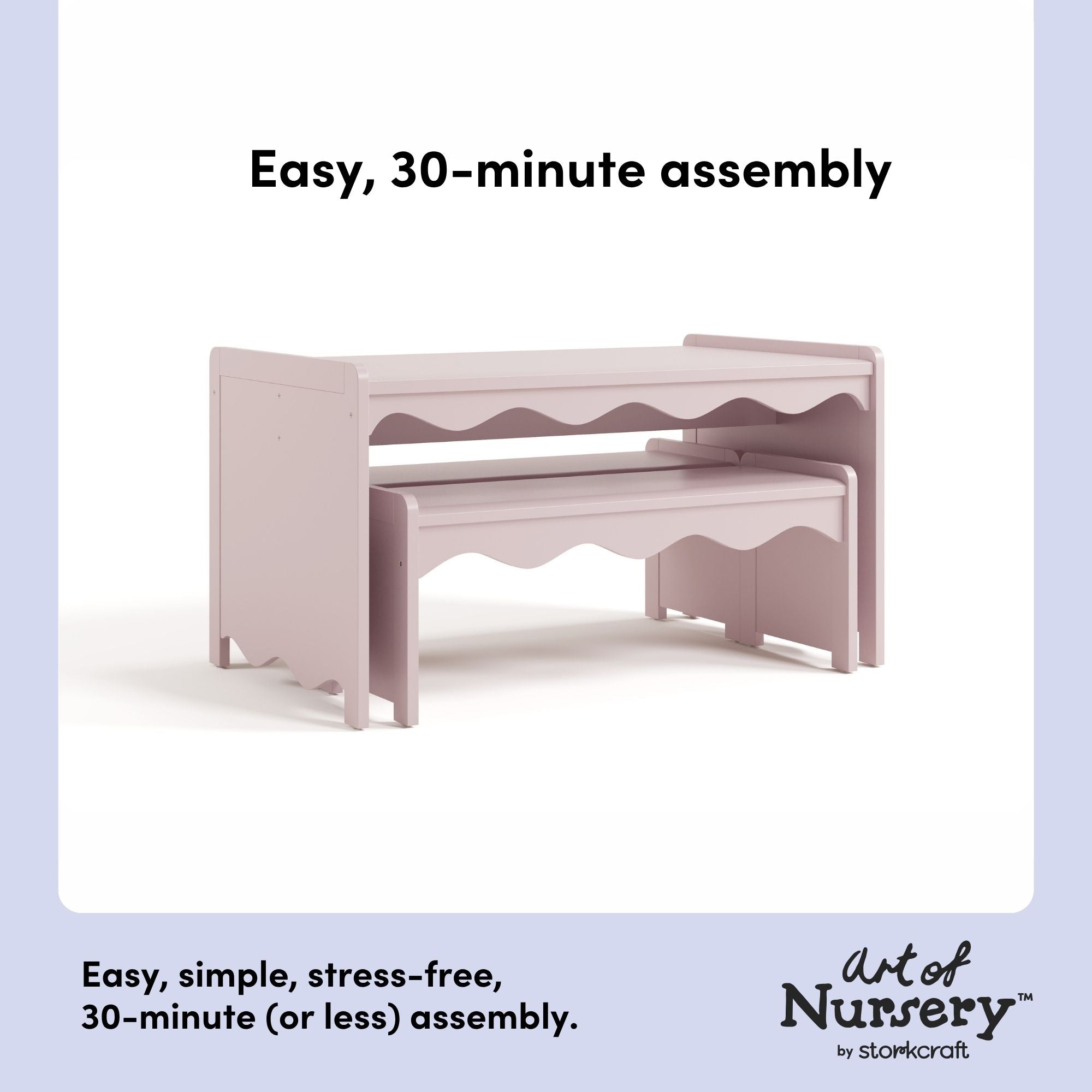 Casablanca blush table and bench set easy assembly callout