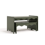 Casablanca olive table and bench set with benches tucked underneath table angle view