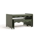 Casablanca olive table and bench set with benches tucked underneath table angle view